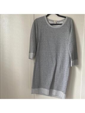 J.Crew Heather Gray Knit Sweater Dress Size M 3/4 Sleeve Contrast Hem